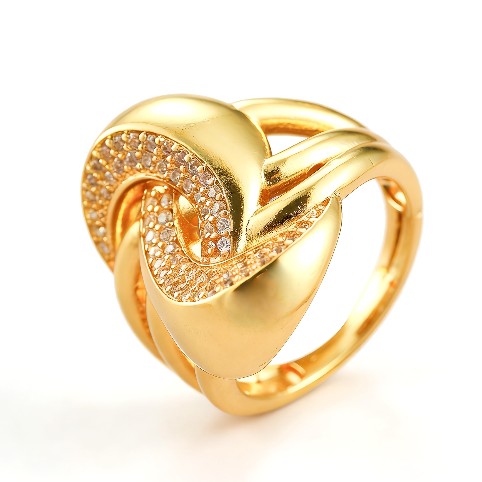 Gold Plated Zirconium Wide Ring, Adjustable Opening